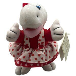 Soft Expressions Valentines White Plush Dinosaur Toy Red Heart Dress & Bow READ